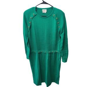 Vintage 80s Neiman Marcus Ami Green Sweater Midi Long Sleeve Dress